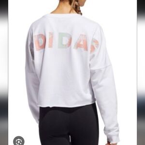 ✨Adidas Women's White Tie-Dye Graphic Cropped Crewneck Sweatshirt
